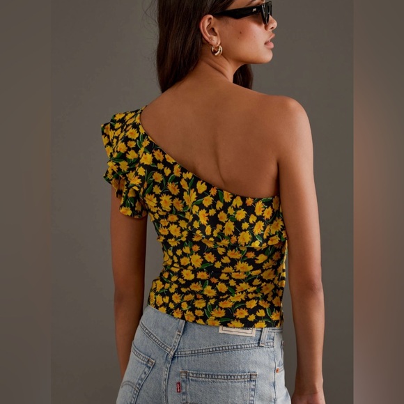 Anthropologie NWT | Maeve One-shoulder Ruffle Top Yellow Floral | M - Picture 5 of 6